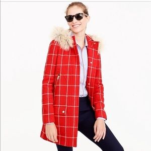J. Crew Chateau Parka - Red Windowpane - Size 00